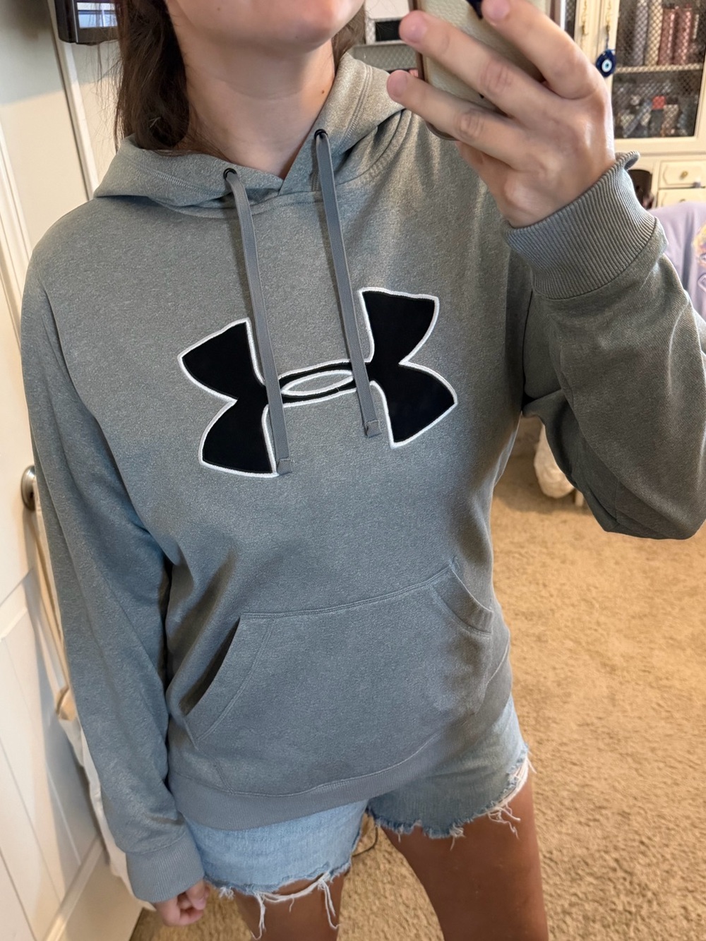 Under Armour Women’s Gray Pullover Hoodie with Black Logo